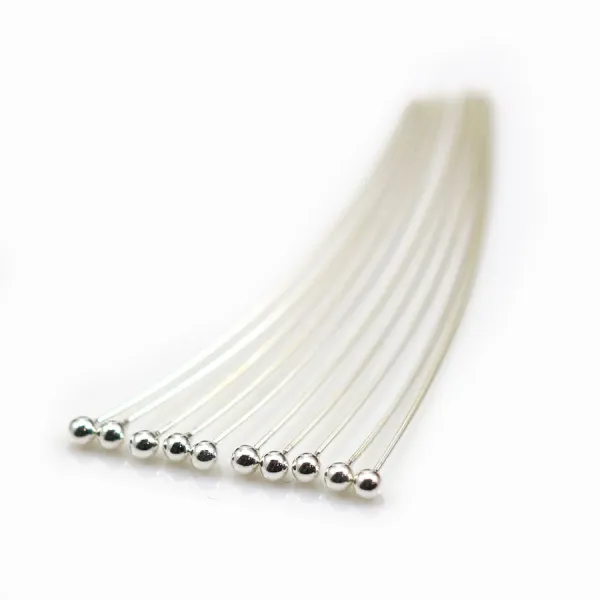 Sterling Silver 925 head round pin 1.7x40mm x 10pcs