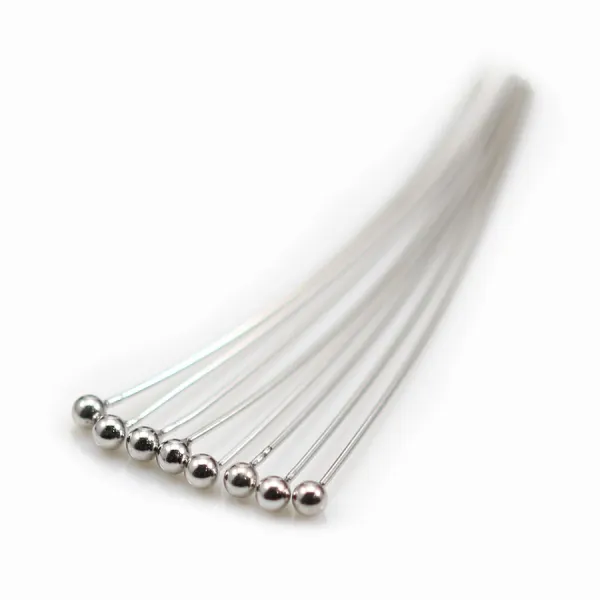 Clou à tête boule argent 925 rhodié 1.5x0.35x25mm x 10pcs