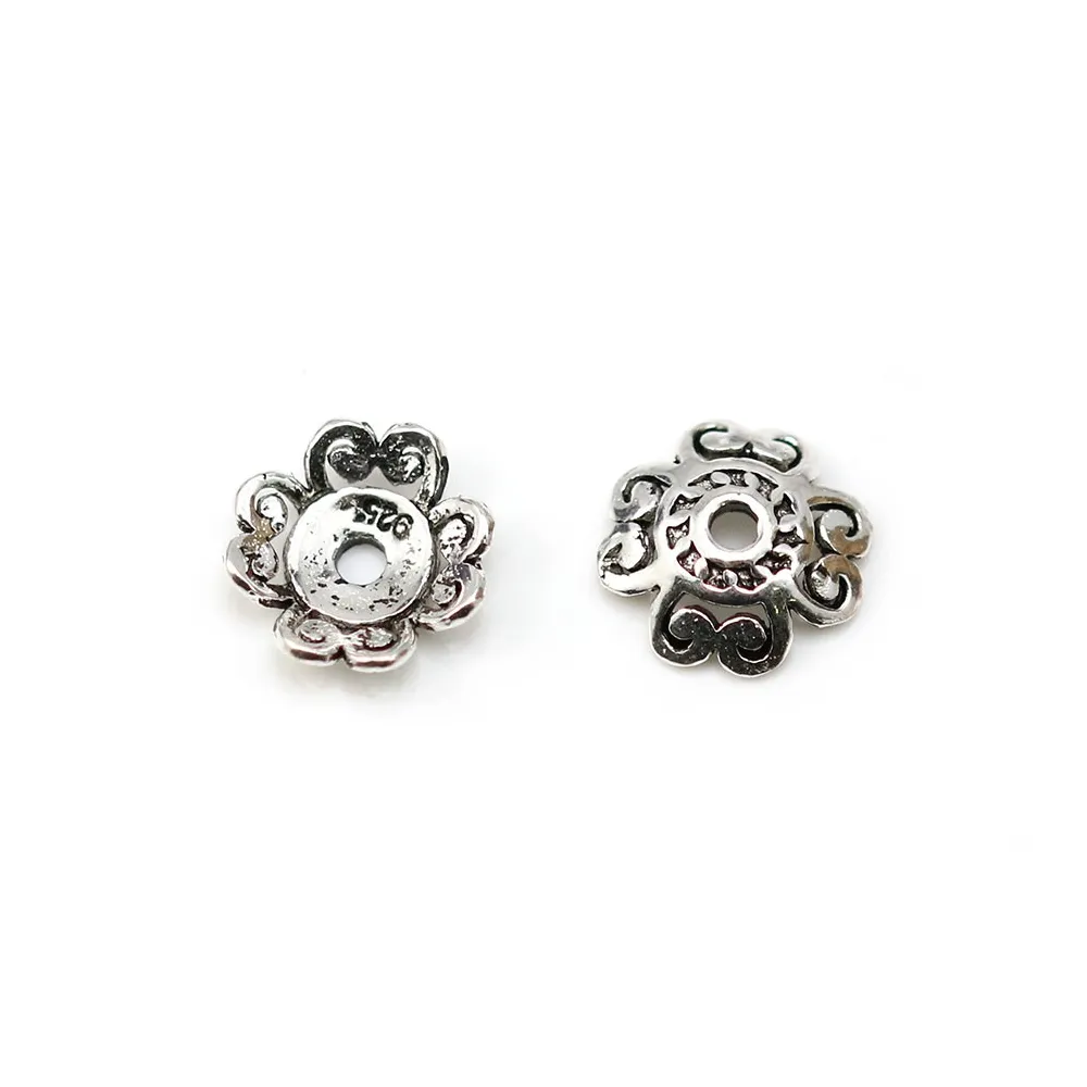 Coupelle en forme de fleur en argent 925 vieilli 10mm x 4pcs