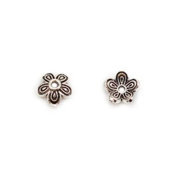 Coupelle en forme de fleur, en argent 925 vieilli, de taille 7.6 * 1mm x 4pcs