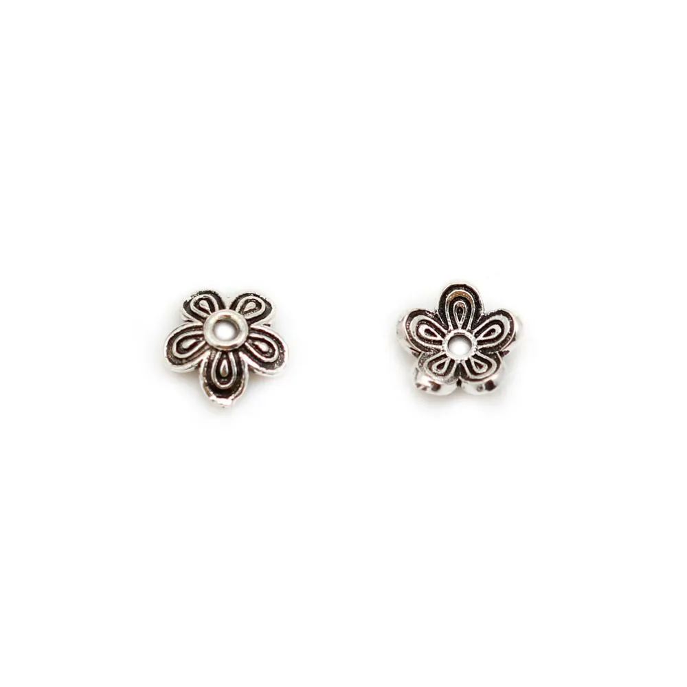 Coupelle en forme de fleur, en argent 925 vieilli, de taille 7.6 * 1mm x 4pcs