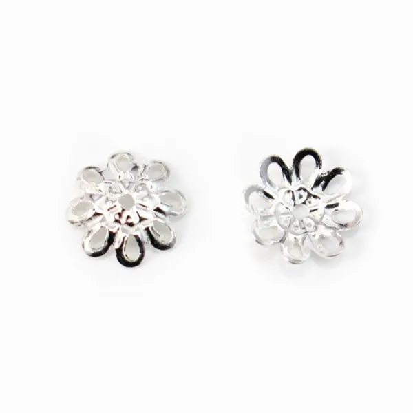 Coupelle Fleur Argent 925 , 8mm x 4pcs