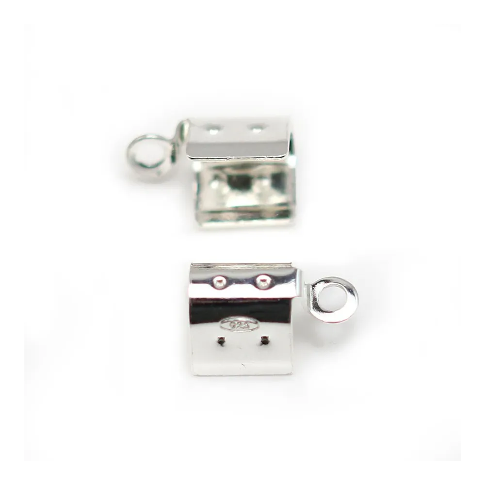 Embout pince en argent 925, pour cordon et lacet, 4mm x 4pcs