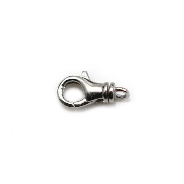 Fermoir mousqueton, avec anneau, en argent 925 rhodié, 6.5 * 11mm x 1pc