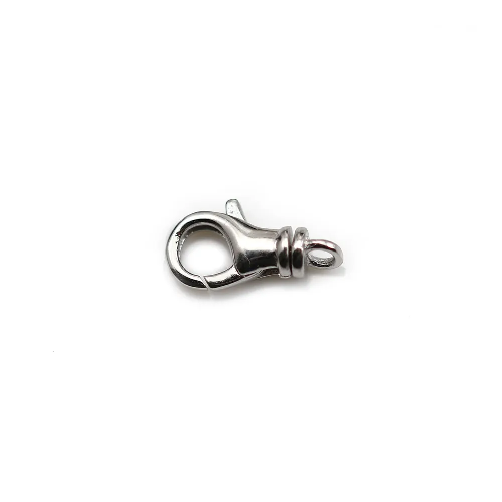 Fermoir mousqueton, avec anneau, en argent 925 rhodié, 6.5 * 11mm x 1pc