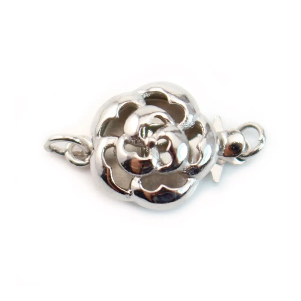 Fermoir Rond en Fleur, Argent 925 Rhodié 11mm x 1pc