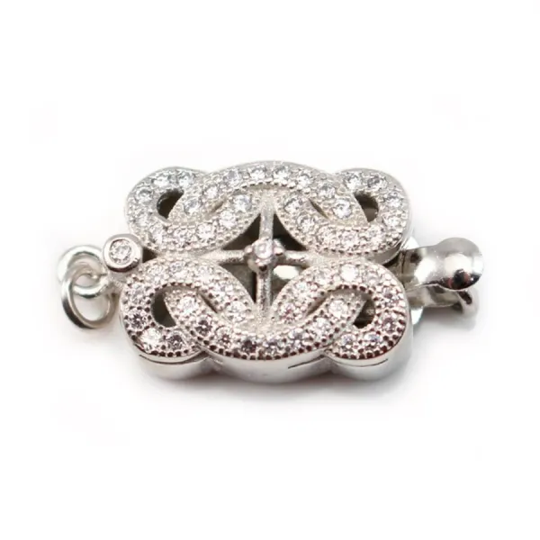 Rectangle with zircon shaped Clasp, Silver 925 11x15mm x 1pc