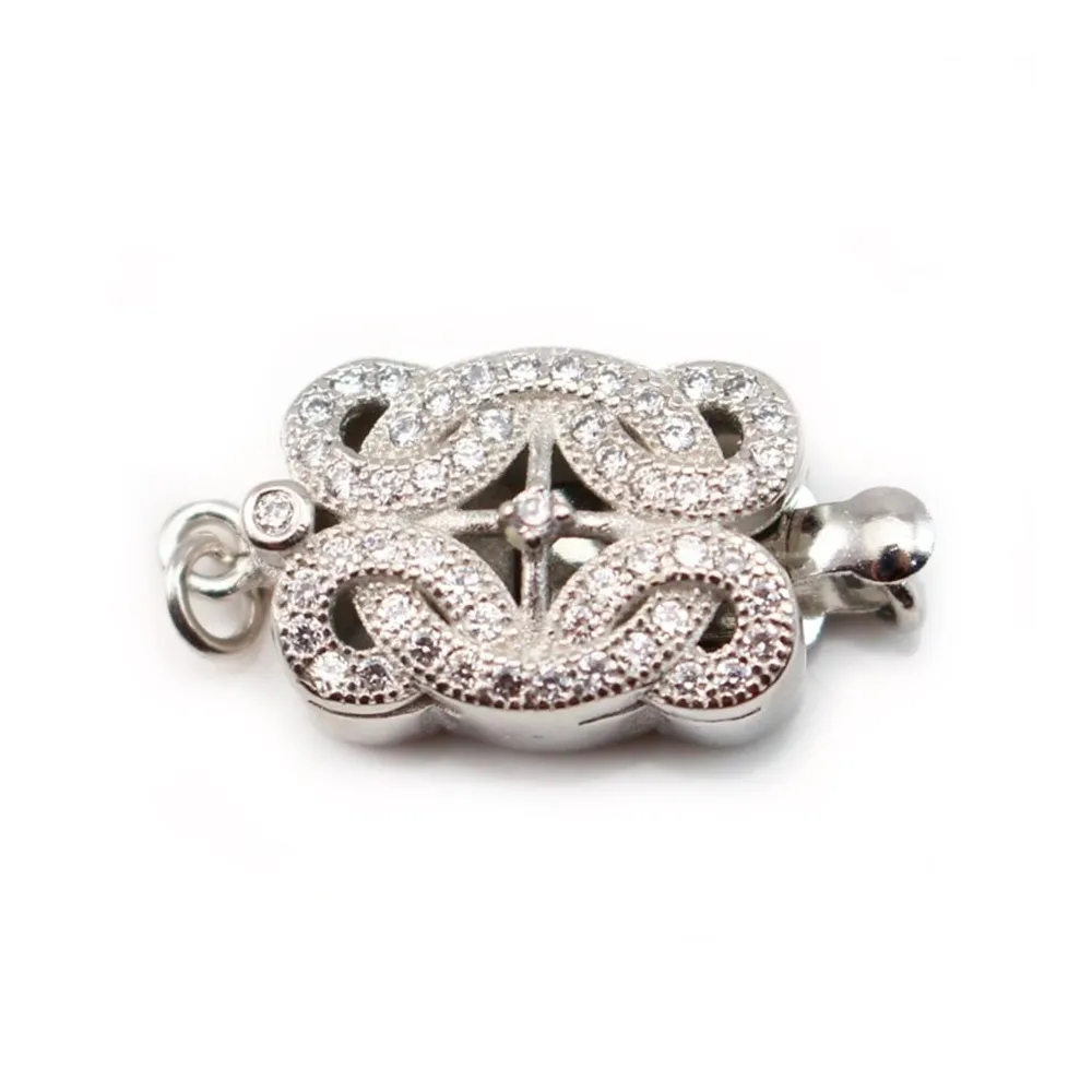 Fermoir  rectangle & zircon ,  Argent 925  , 11x15mm x 1pc