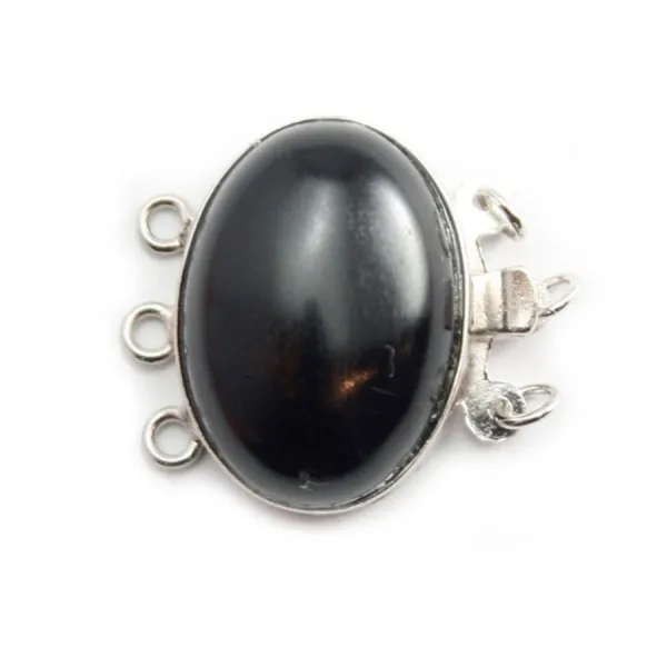 Fermoir 3R en cabochon Pierre 13x18mm agate noir x 1pc