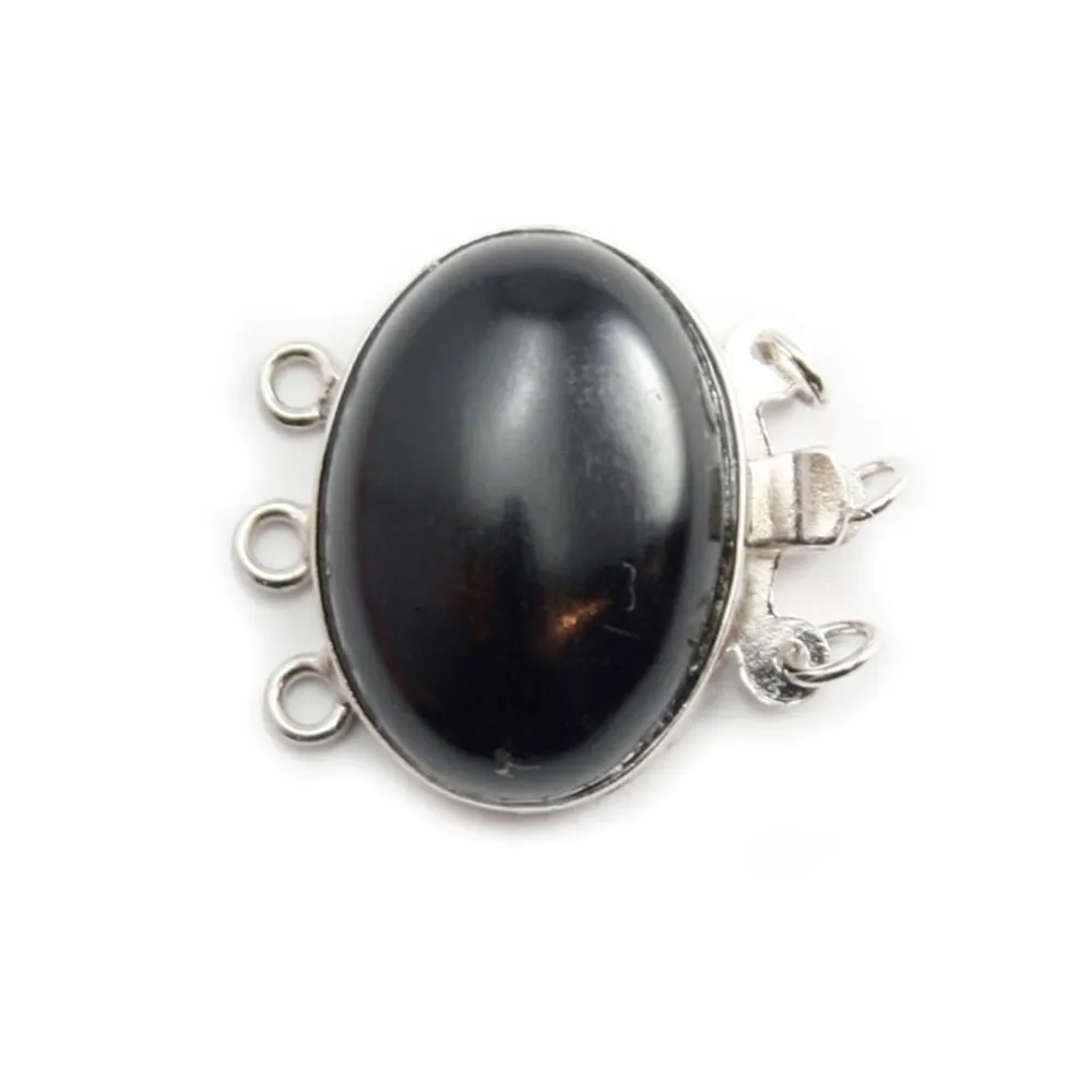 Fermoir 3R en cabochon Pierre 13x18mm agate noir x 1pc