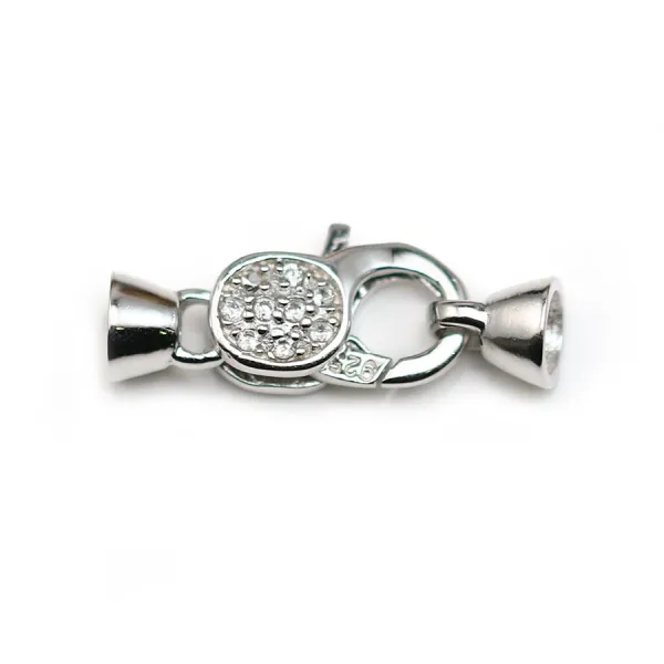 Fermoir mousqueton avec zircons, Argent 925 9x21mm x 1pc 