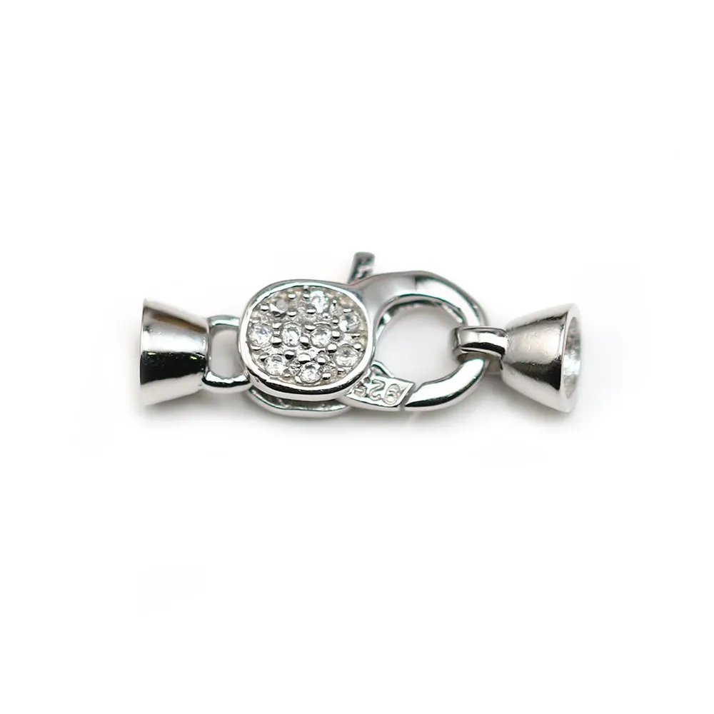 Fermoir mousqueton avec zircons, Argent 925 9x21mm x 1pc 