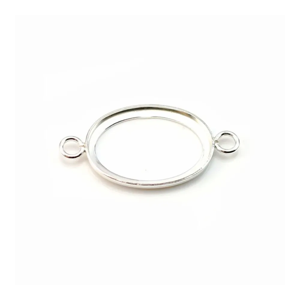 Intercalary oval support  for cabochon ,sterling silver 925, 13x18mm  x 1pc