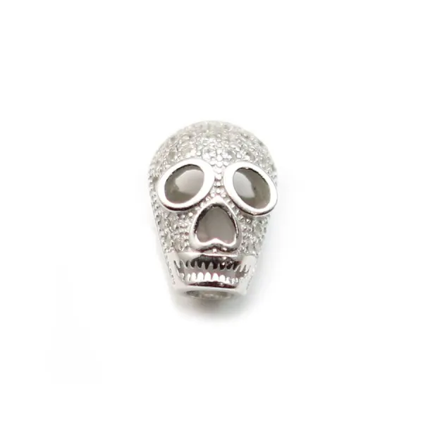Tête de mort en argent 925 & oxyde de zirconium 10.5mm x 1pc