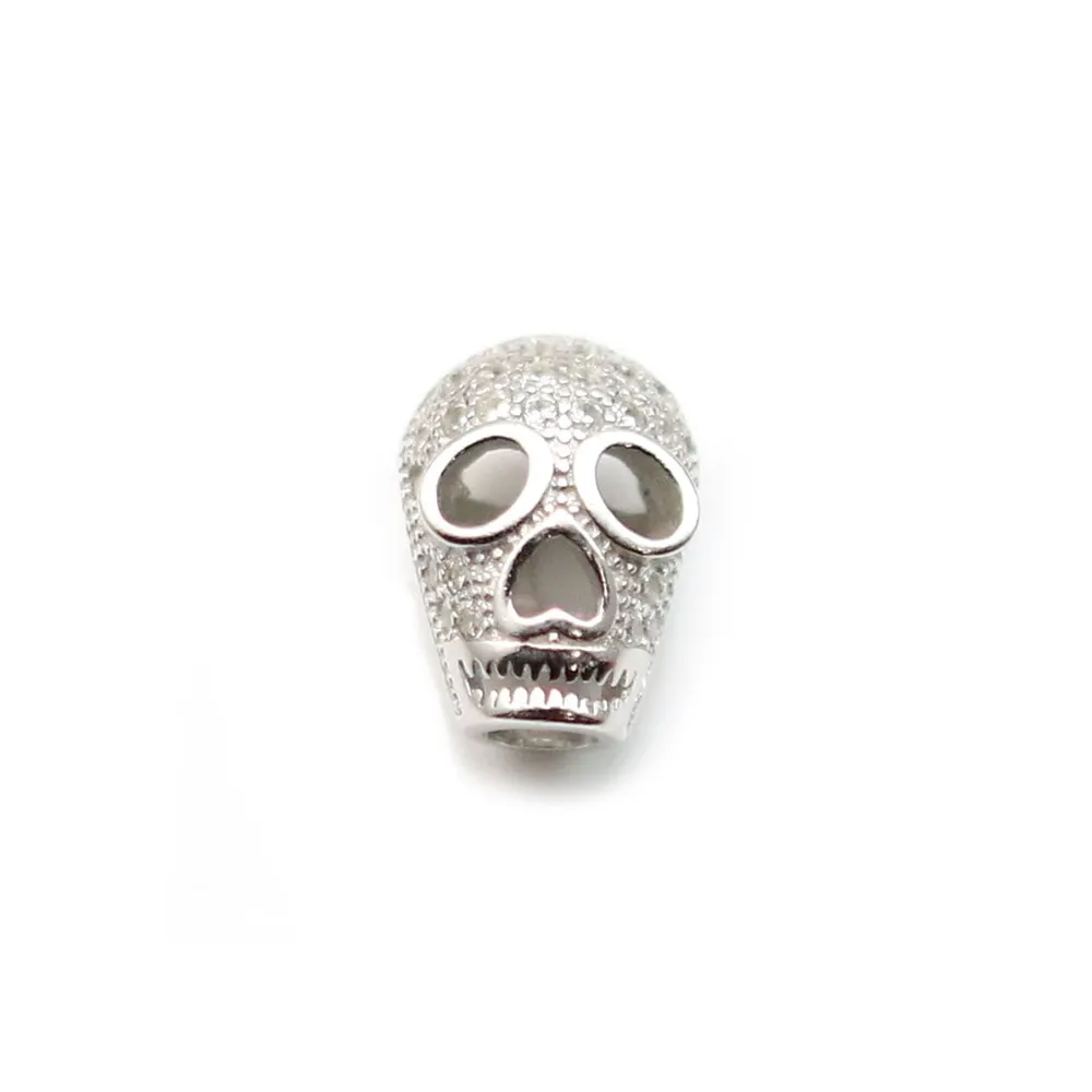 925 silver & cz skull 10x5.5mm x 1pc
