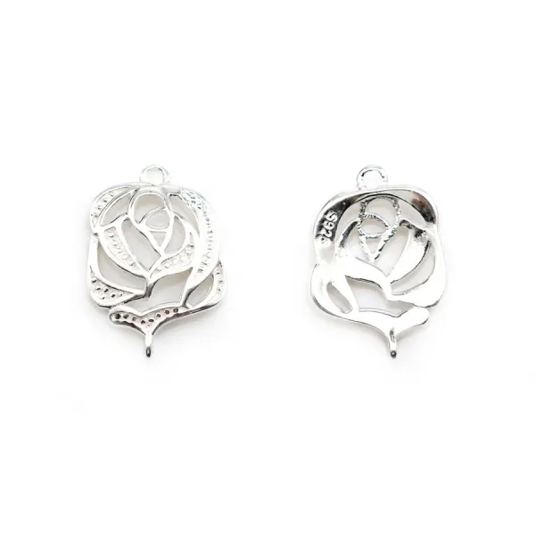 Intercalaire camélia, argent 925, 9.5x14mm x 2pcs