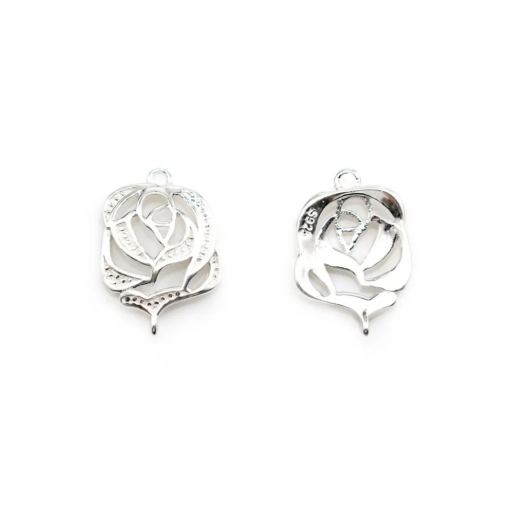 Intercalaire camélia, argent 925, 9.5x14mm x 2pcs