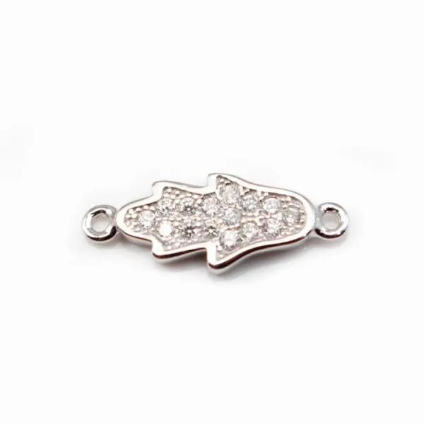 Pendentif Main avec zirconium Argent 925 Rhodié 6.5x16.5mm x 1pc