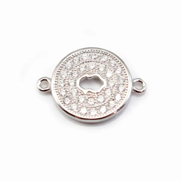 Pendentif ronde avec zirconium Argent 925 Rhodié 12x16.5mm  x 1pc