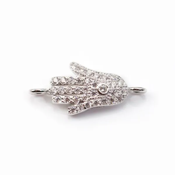 925 Sterling Silver rhodium Bridge hand of Fatma with zirconium 8.5x19mm  x 1pc