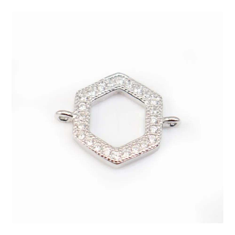 Intercalaire argent 925 et strass Hexagone 10x12mm x 1pc