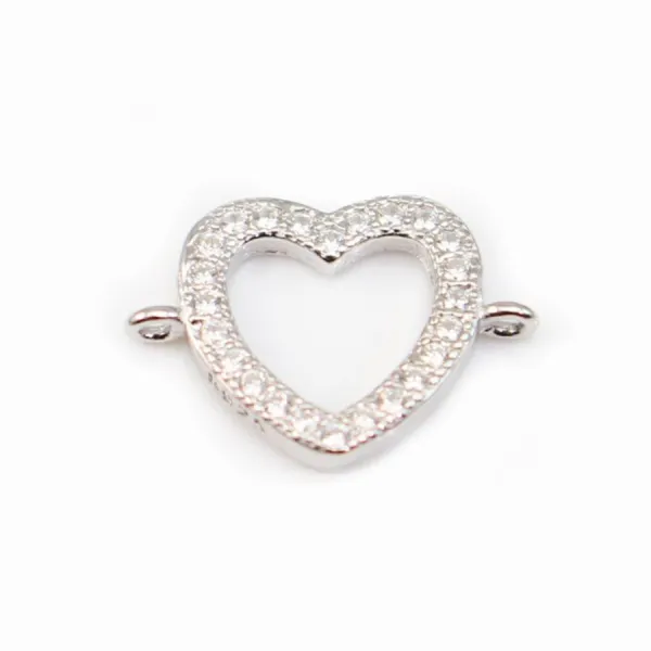 Intercalaire argent 925 et strass Coeur 12.5x19mm x 1pc