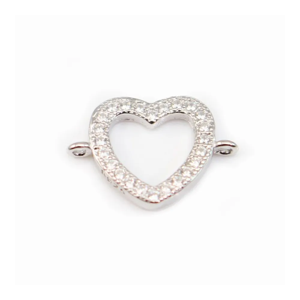 Intercalaire argent 925 et strass Coeur 12.5x19mm x 1pc