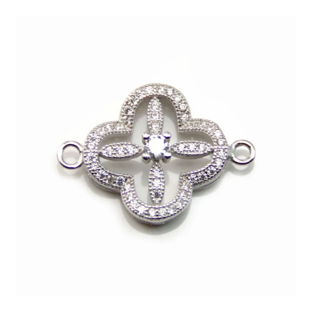 Intercalaire argent 925 oxyde de zirconium  trèfle 16x22mm x 1pc