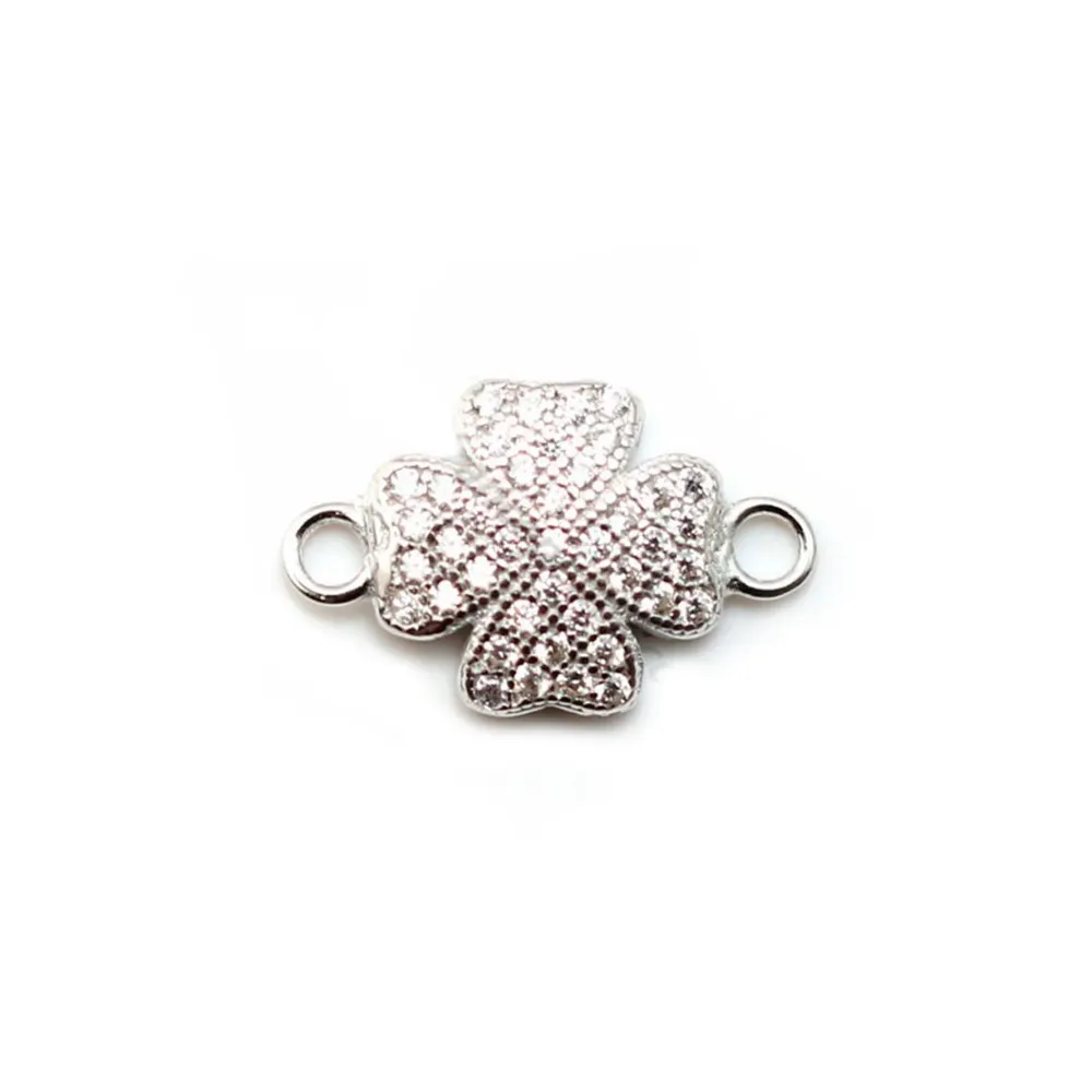 Intercalaire trèfle en argent 925 & strass 9x15mm x 1pc