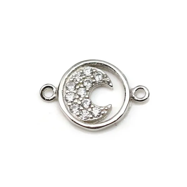 Intercalaire en argent 925 & zirconium, en forme de lune, mesurant 9x13.5mm x 1pc