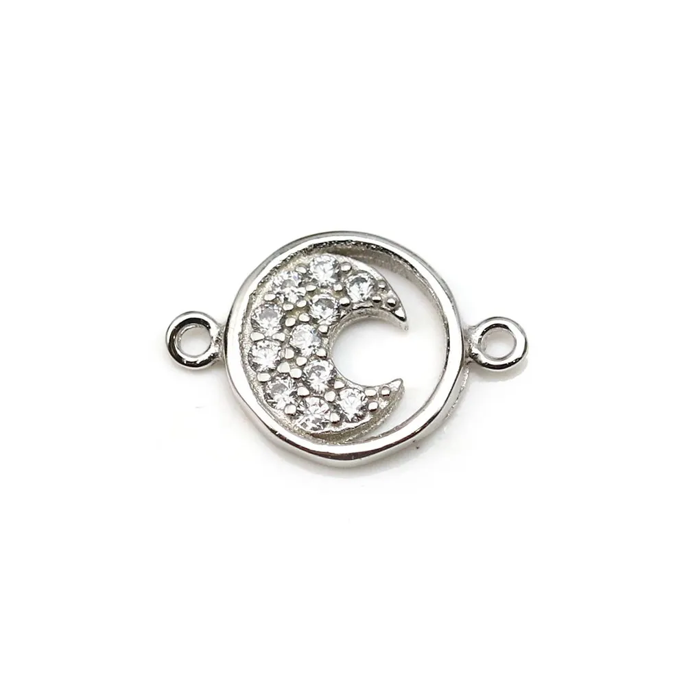 Intercalaire en argent 925 & zirconium, en forme de lune, mesurant 9x13.5mm x 1pc