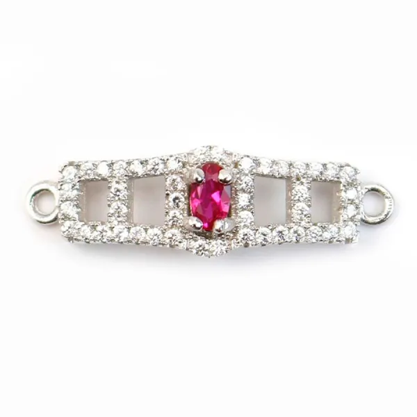 Barra espaciadora rectangular de plata 925 y strass 8.5x27mm x 1pc