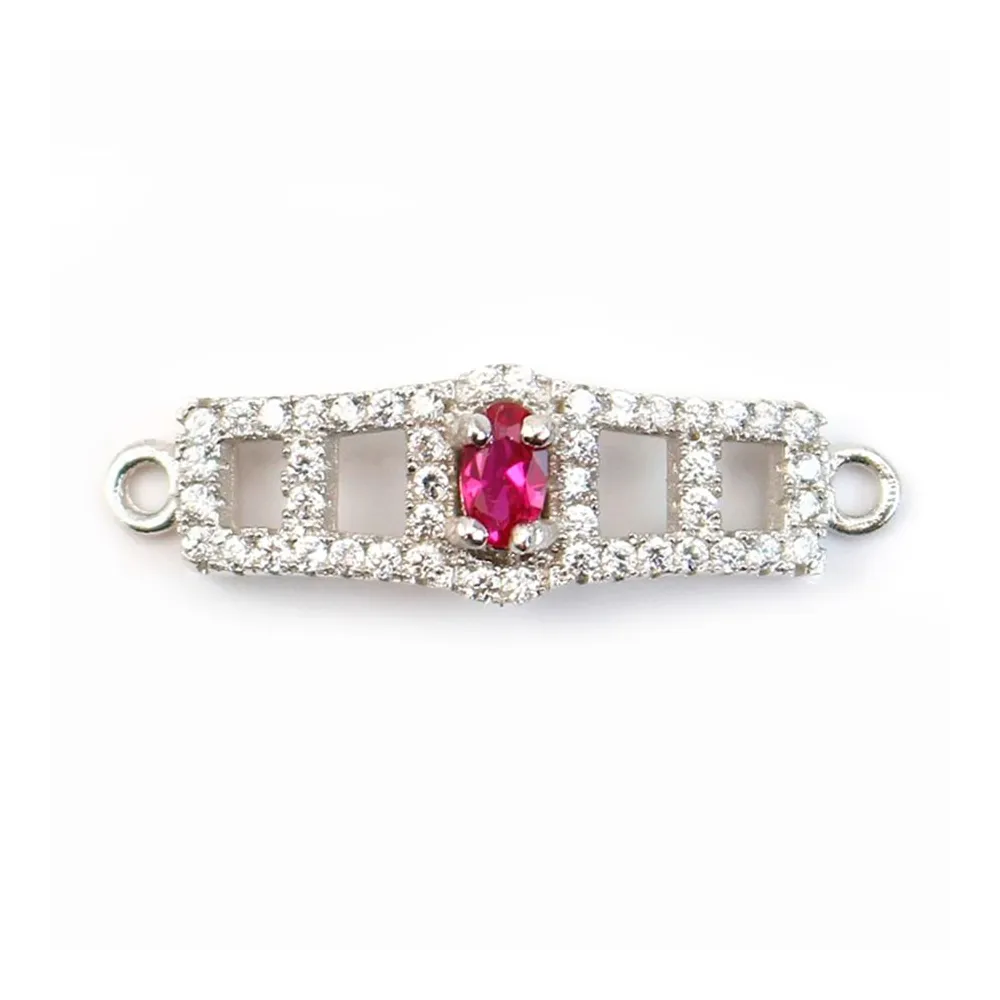 Spacer sterling silver 925 and strass rectangle 8.5x27mm x 1pc