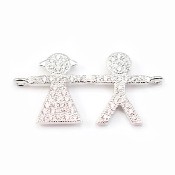 Boy & Girl 925 Divididor de Prata & Rhinestone 13x27mm x 1pc