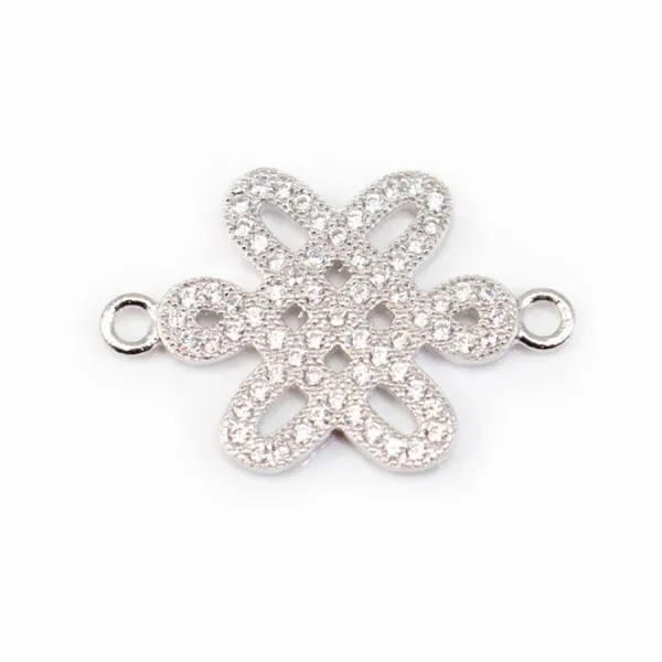 Espaciador de nudo chino de plata 925 y diamantes de imitación 15x22mm x 1pc