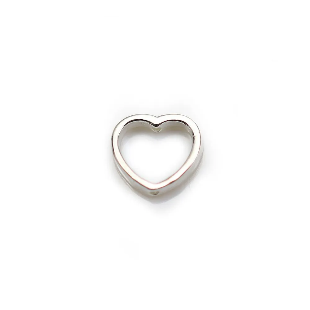 Intercalaire en argent 925, en forme de coeur, avec 2 trous, 9 * 10mm x 2pcs