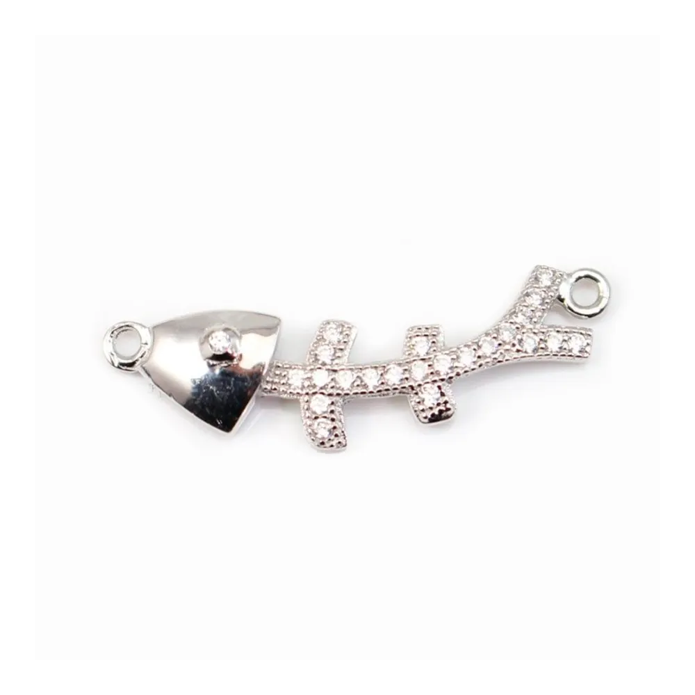 Intercalaire argent 925 et strass Arêtes de poisson 7.5x26mm x 1pc