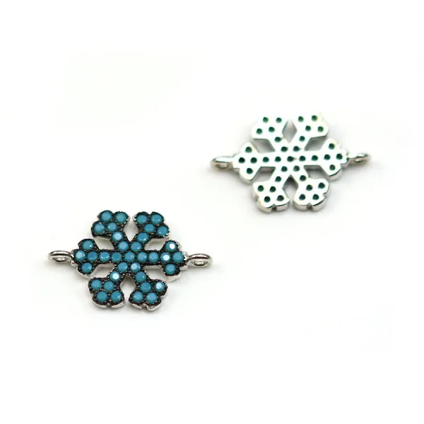 Intercalaire flocon de neige argent 925 & turquoise reconstitué 12x18.5mm x 1pc