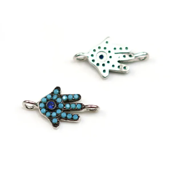 Separador de plata 925 rodio turquesa y circonio hecho a mano 8x15mm x 1pc