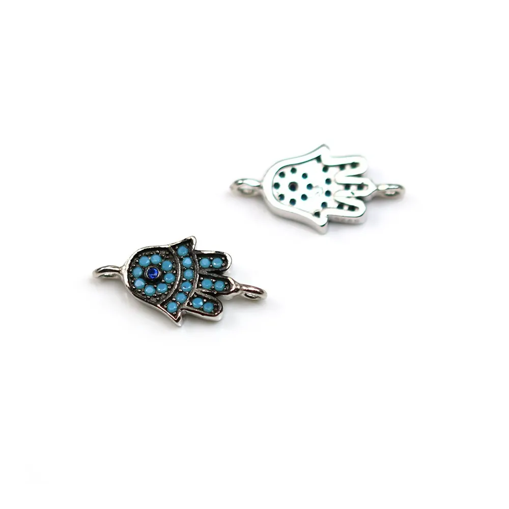 Intercalaire main argent 925 turquoise reconstitué & zirconium 8x16mm x 1pc