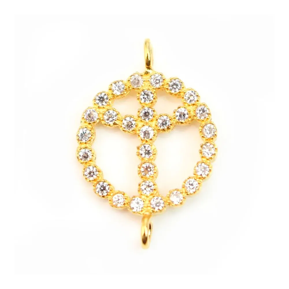 Intercalaire argent 925 dorée et strass peace & love 11x17mm x 1pc