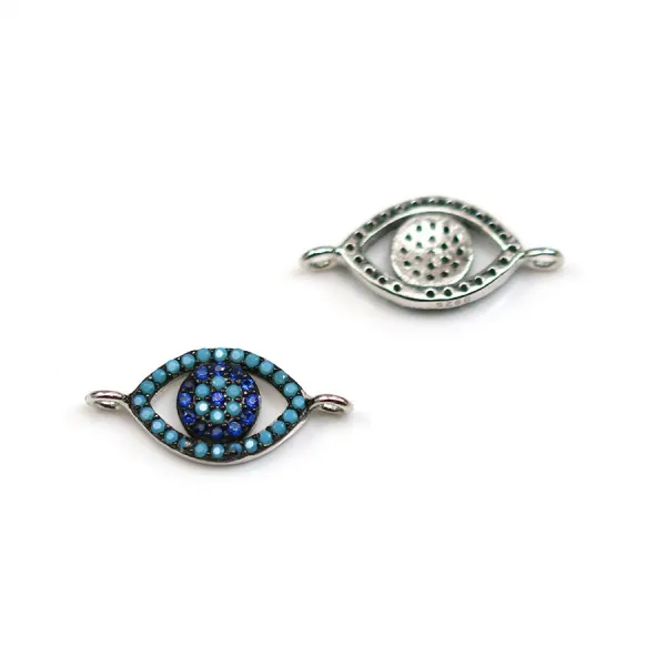 925 Sterling Silver Rhodium Turquoise & Zirconium Eye Spacer 8x18mm x 1pc