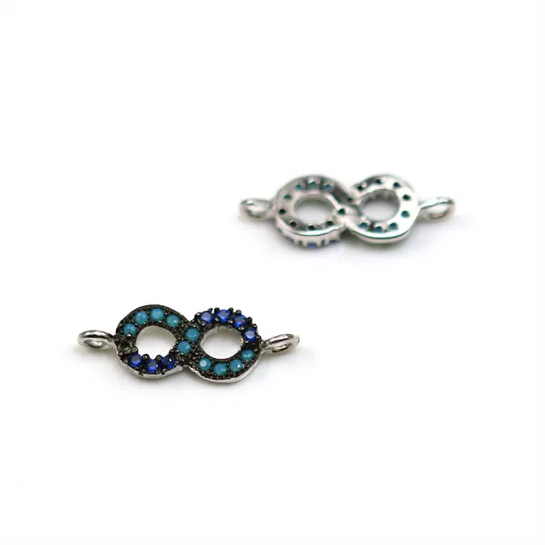 Intercalaire 8 infini turquoise reconstitué & zirconium 6x17mm x 1pc