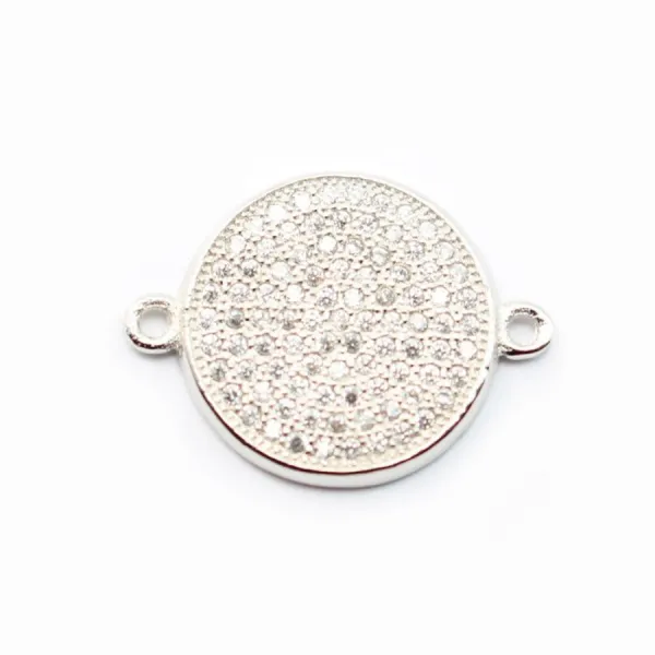 Argent 925 rhodie  pendantif ROND & zircons 14.5MM avec anneau 2.5mm x 1pc