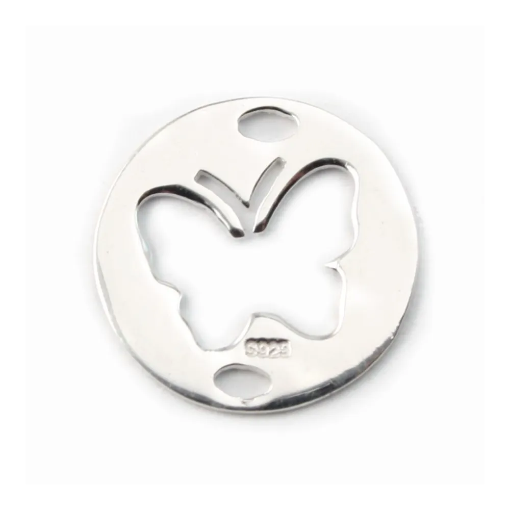 Argent 925 ronde intercalaire dessin papillon 15mm  x 1pc