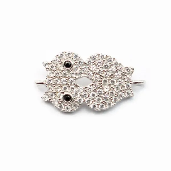 Rhodium 925 sterling silver & cz owl spacer 21.5x11.5mm x 1pc