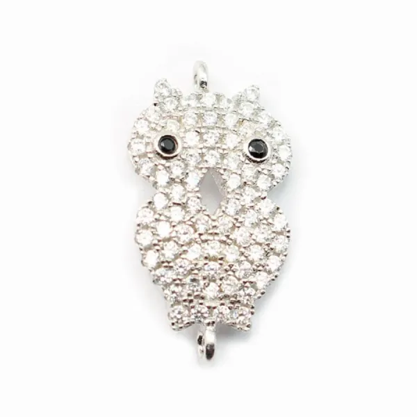 Argent 925 rhodie  pendantif  hibou&zircon 21.5x11.5mm avec anneau 1.5mm x 1pc