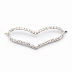 Sterling Silver 925 rhodium  BARETTE HEART& zircons 42x14.5mm with ring 2.5mm x 1pc