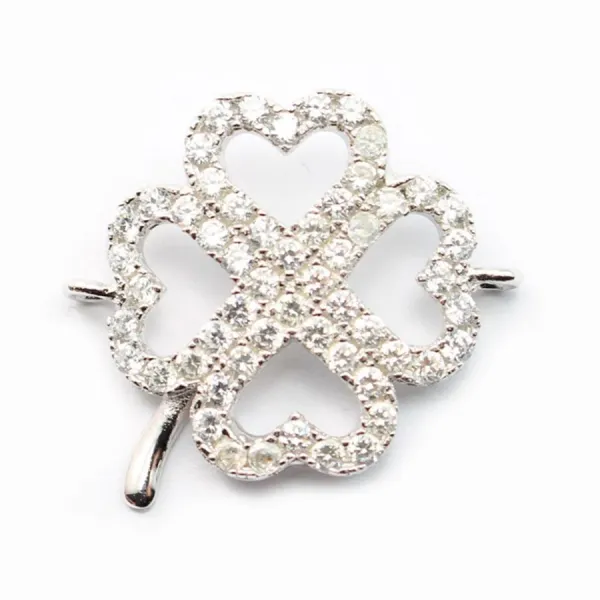 Argent 925 rhodie  pendantif  TREFLE &zircon 18x21mm avec anneau 3mm x 1pc