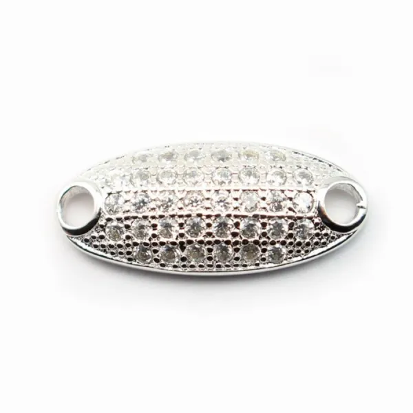 Argent 925 rhodie  pendantif OVALE & zircons 16x7MM avec anneau1.65mm x 1pc